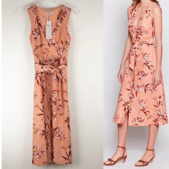 Joie Ethelda Dress Linen Midi Floral Sleeveless V-neck Blush Pink Size Small New - Picture 1 of 8